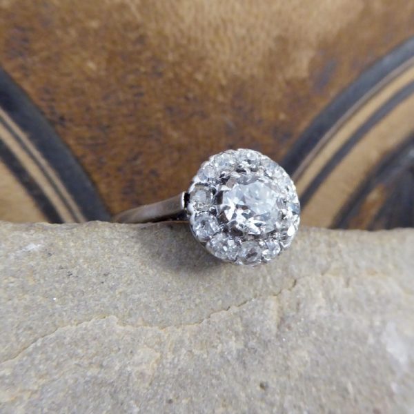 Antique Art Deco 1.30ct Diamond Cluster Ring, 18ct White Gold and Platinum
