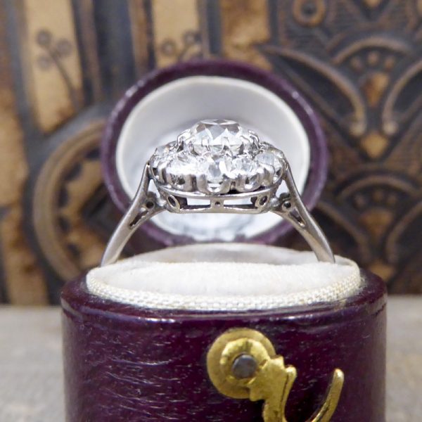 Antique Art Deco 1.30ct Diamond Cluster Ring, 18ct White Gold and Platinum