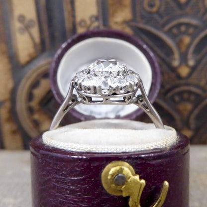 Antique Art Deco 1.30ct Diamond Cluster Ring, 18ct White Gold and Platinum