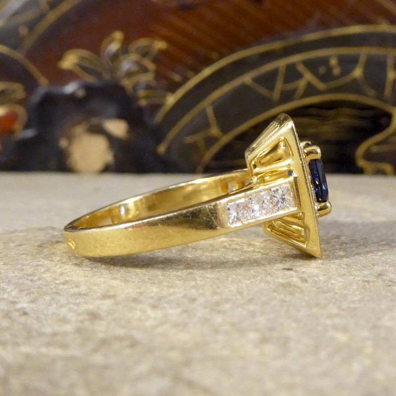 Vintage French Sapphire and Diamond Square Faced Ring