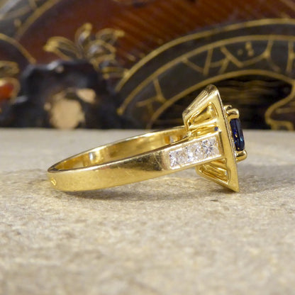 Vintage French Sapphire and Diamond Square Faced Ring