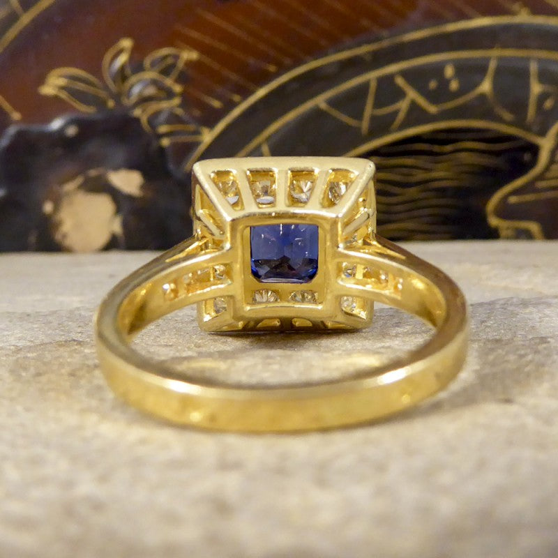 Vintage French Sapphire and Diamond Square Faced Ring