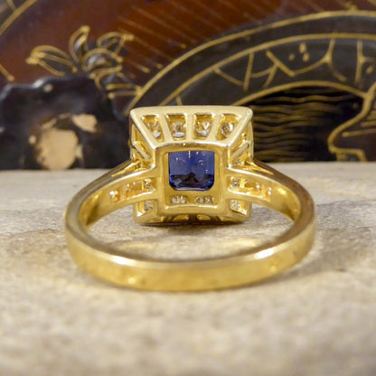 Vintage French Sapphire and Diamond Square Faced Ring