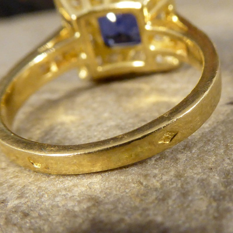 Vintage French Sapphire and Diamond Square Faced Ring