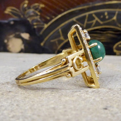Vintage 1.65ct Cabochon Emerald and Diamond Ring