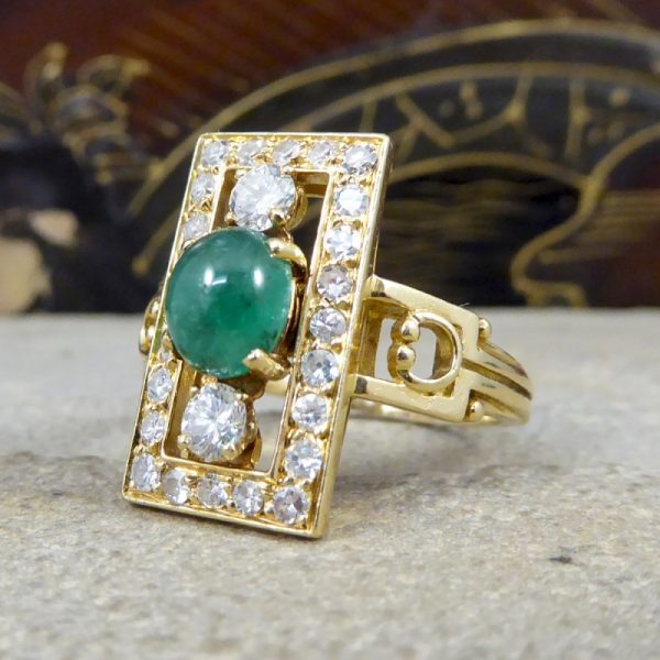 Vintage 1.65ct Cabochon Emerald and Diamond Ring