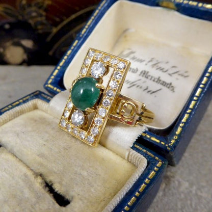 Vintage 1.65ct Cabochon Emerald and Diamond Ring
