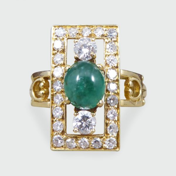 Vintage 1.65ct Cabochon Emerald and Diamond Ring