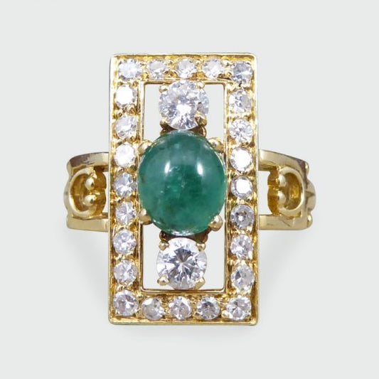 Vintage 1.65ct Cabochon Emerald and Diamond Ring