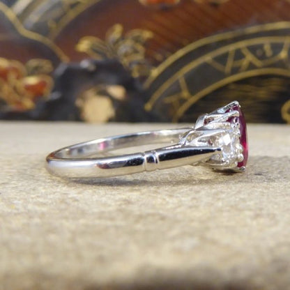 2.00ct Ruby and Diamond Three Stone Ring, Platinum