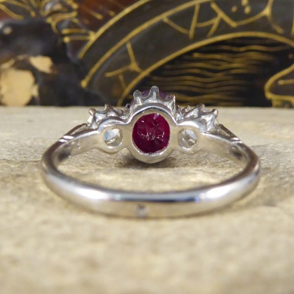 2.00ct Ruby and Diamond Three Stone Ring, Platinum