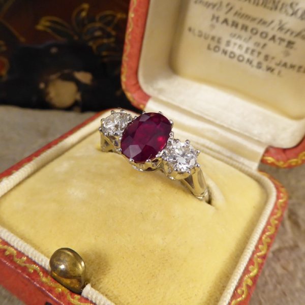2.00ct Ruby and Diamond Three Stone Ring, Platinum