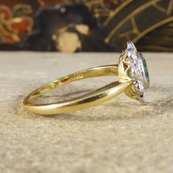 0.50ct Oval Cut Emerald and Diamond Cluster Ring