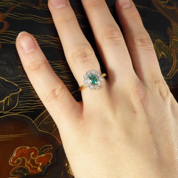 0.50ct Oval Cut Emerald and Diamond Cluster Ring
