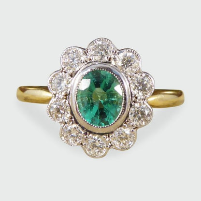 0.50ct Oval Cut Emerald and Diamond Cluster Ring