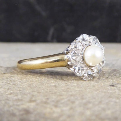 Antique Edwardian Diamond and Pearl Cluster Ring
