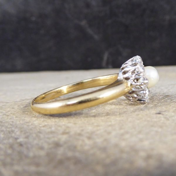 Antique Edwardian Diamond and Pearl Cluster Ring