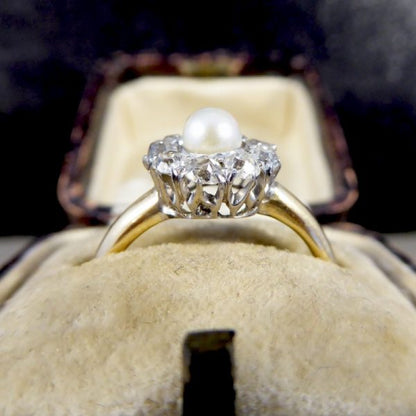 Antique Edwardian Diamond and Pearl Cluster Ring