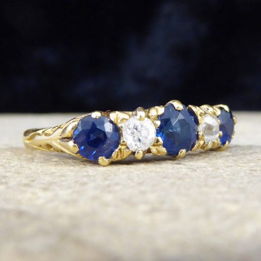 Antique Victorian Sapphire and Diamond Five Stone Ring