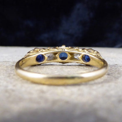 Antique Victorian Sapphire and Diamond Five Stone Ring