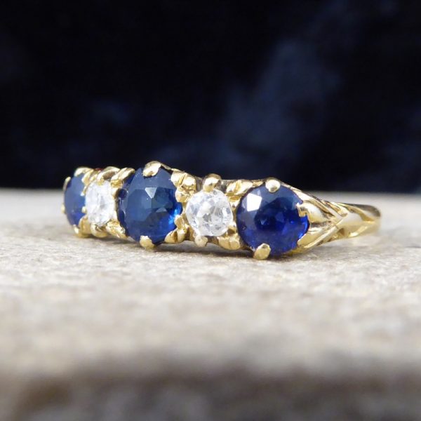Antique Victorian Sapphire and Diamond Five Stone Ring