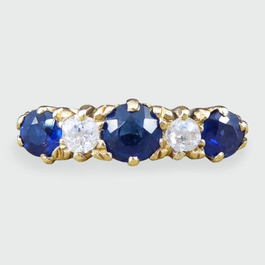 Antique Victorian Sapphire and Diamond Five Stone Ring