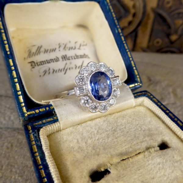 1.40ct Oval Cut Sapphire and Diamond Cluster Ring