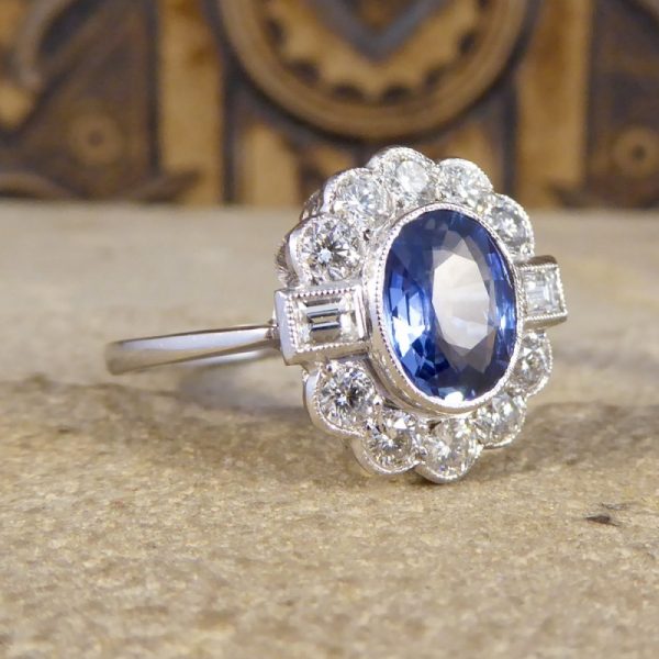 1.40ct Oval Cut Sapphire and Diamond Cluster Ring