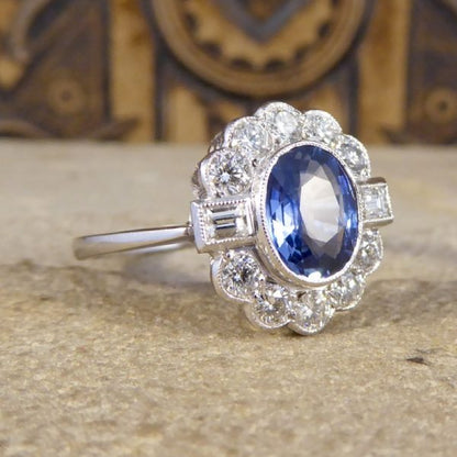 1.40ct Oval Cut Sapphire and Diamond Cluster Ring