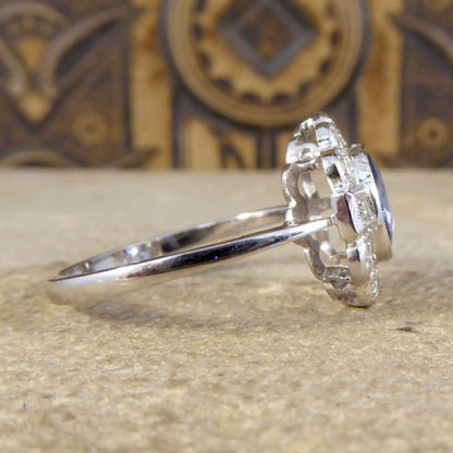1.40ct Oval Cut Sapphire and Diamond Cluster Ring