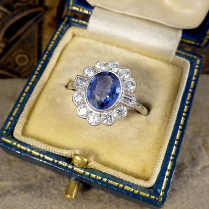 1.40ct Oval Cut Sapphire and Diamond Cluster Ring