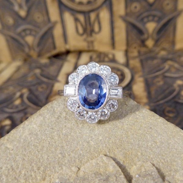 1.40ct Oval Cut Sapphire and Diamond Cluster Ring