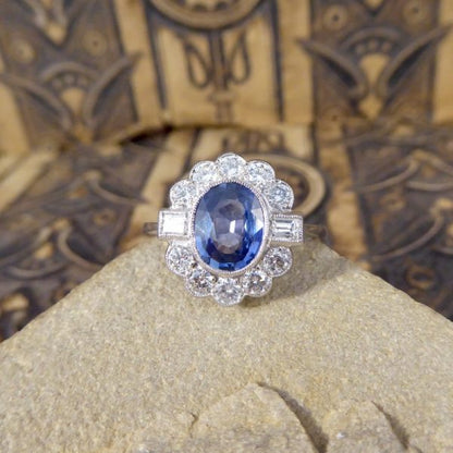 1.40ct Oval Cut Sapphire and Diamond Cluster Ring
