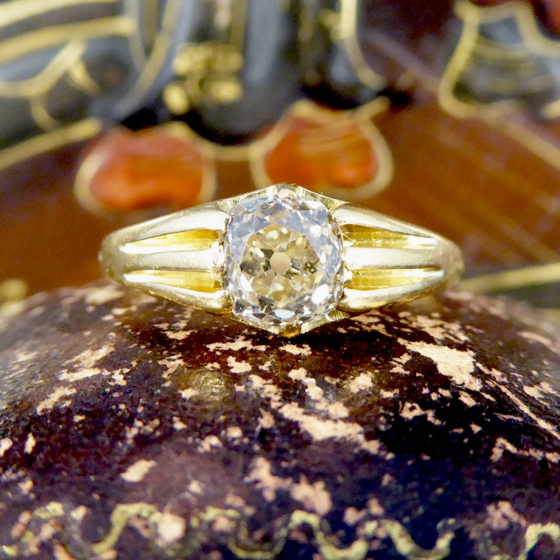 Antique Victorian Old Cushion Cut Diamond Gypsy Set Ring