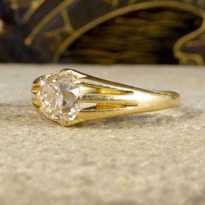 Antique Victorian Old Cushion Cut Diamond Gypsy Set Ring