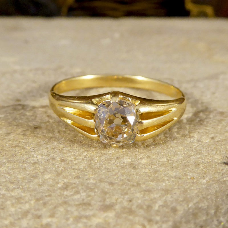 Antique Victorian Old Cushion Cut Diamond Gypsy Set Ring