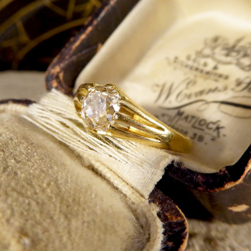 Antique Victorian Old Cushion Cut Diamond Gypsy Set Ring