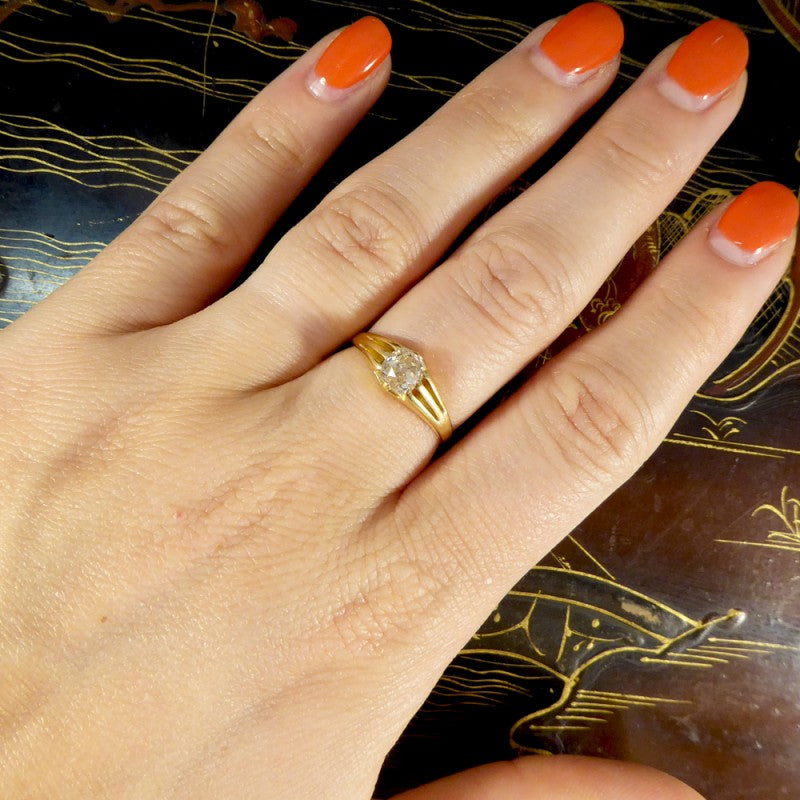 Antique Victorian Old Cushion Cut Diamond Gypsy Set Ring