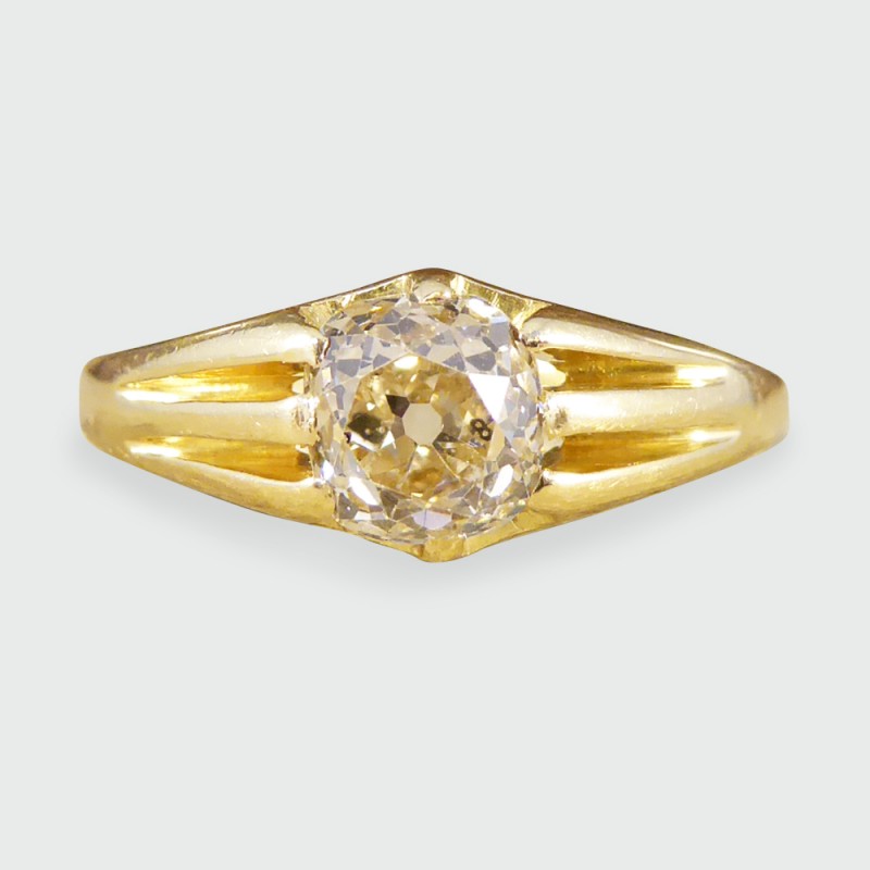 Antique Victorian Old Cushion Cut Diamond Gypsy Set Ring