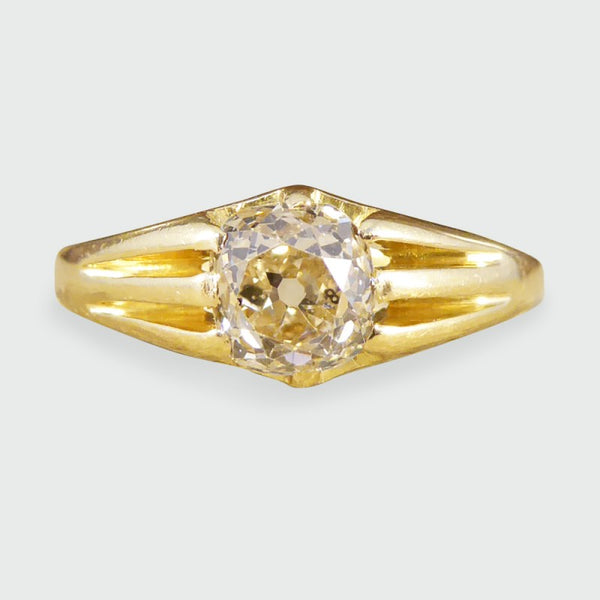 Antique Victorian Old Cushion Cut Diamond Gypsy Set Ring