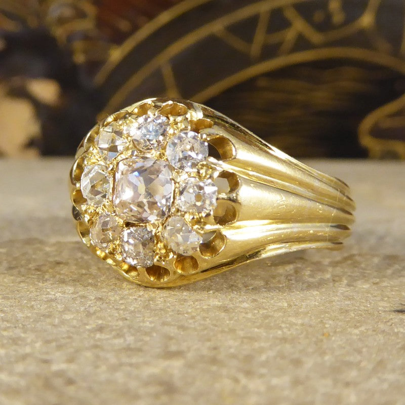 Antique Victorian Nine Stone Diamond Cluster Ring