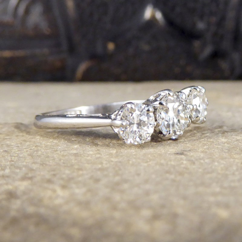 Vintage 1.25ct Round Cut Diamond Three Stone Ring