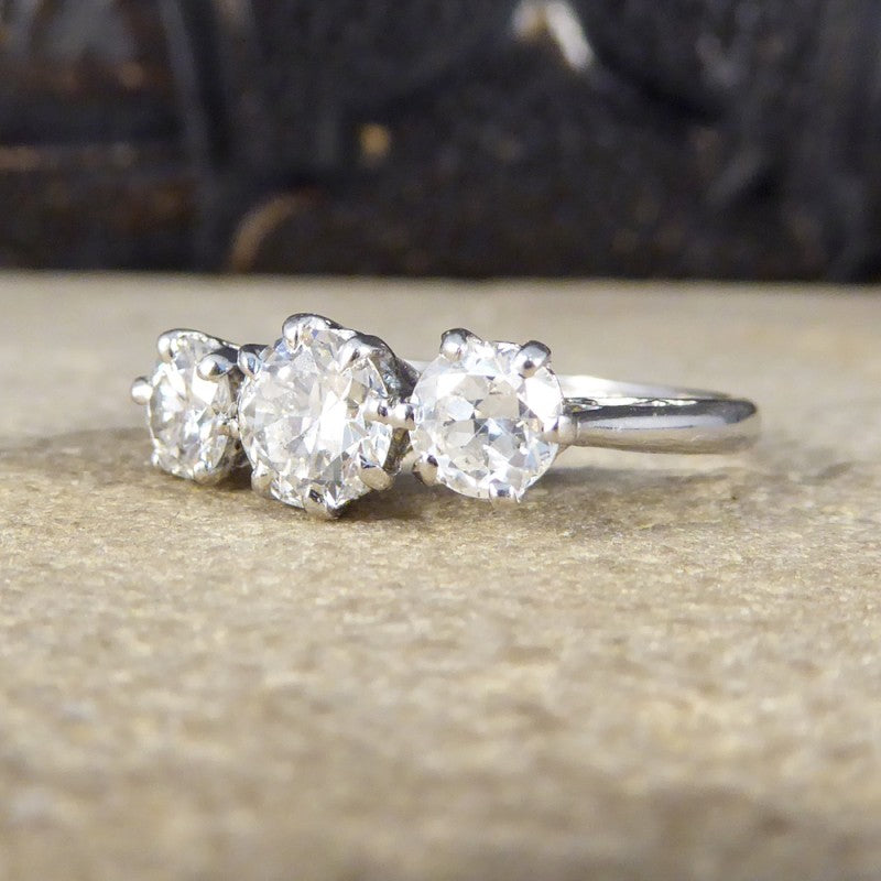 Vintage 1.25ct Round Cut Diamond Three Stone Ring