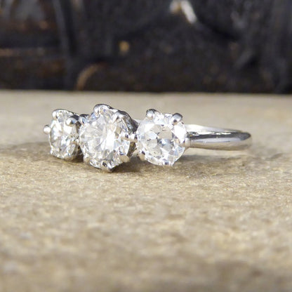 Vintage 1.25ct Round Cut Diamond Three Stone Ring