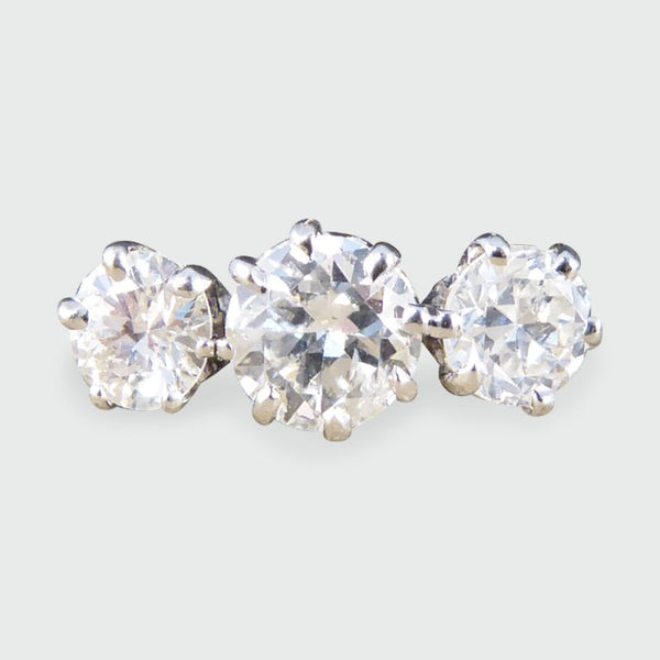 Vintage 1.25ct Round Cut Diamond Three Stone Ring