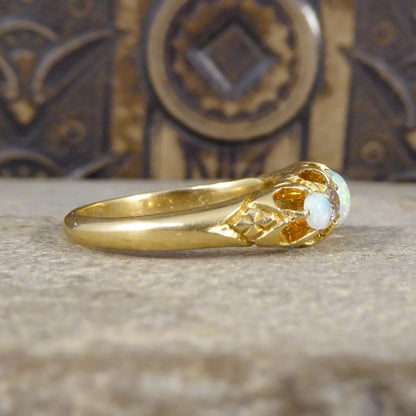 Antique Edwardian Opal and Round Cut Diamond Five Stone Ring