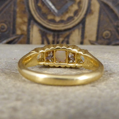Antique Edwardian Opal and Round Cut Diamond Five Stone Ring