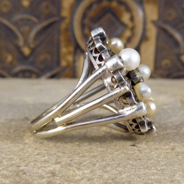 Antique Victorian Old Cut Diamond and Pearl Statement Ring