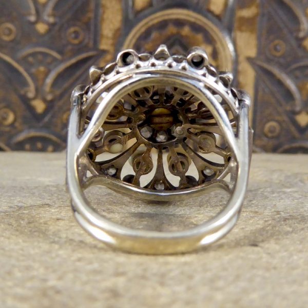 Antique Victorian Old Cut Diamond and Pearl Statement Ring