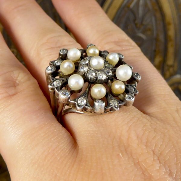 Antique Victorian Old Cut Diamond and Pearl Statement Ring